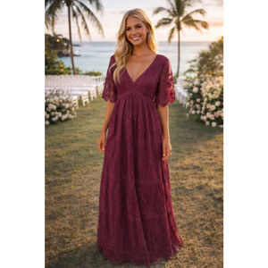 Pink Blush Burgundy Lace Maxi Dress Boho Maternity Wedding Guest Cottagecore 3XL
